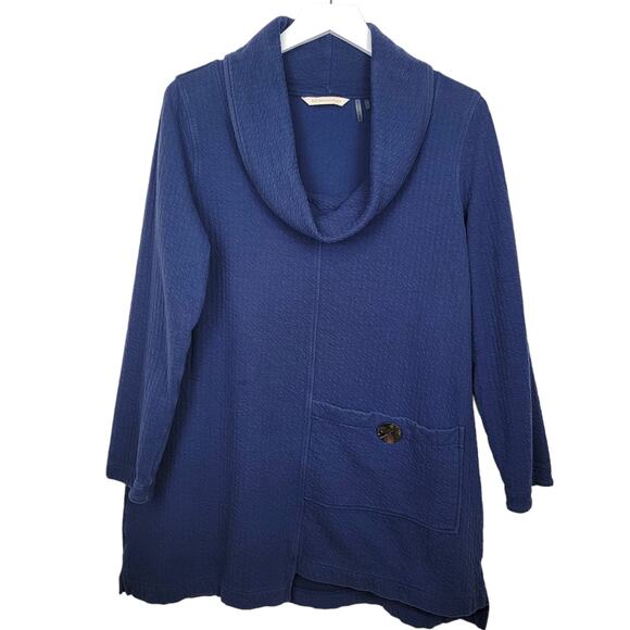 Soft Surroundings Easy Fit Skylar Cowl Neck Navy Blue Cotton Tunic - Size M - Picture 2 of 6